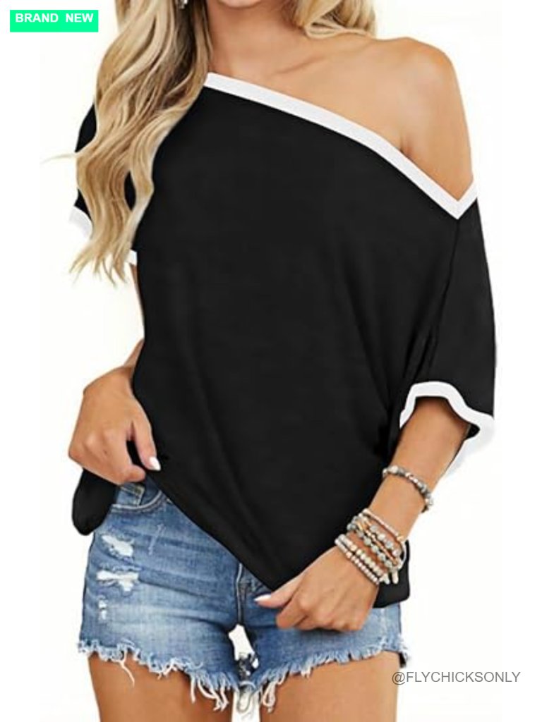 Off The Shoulder T-Shirt Oversized Batwing Sleeve Loose Tunic